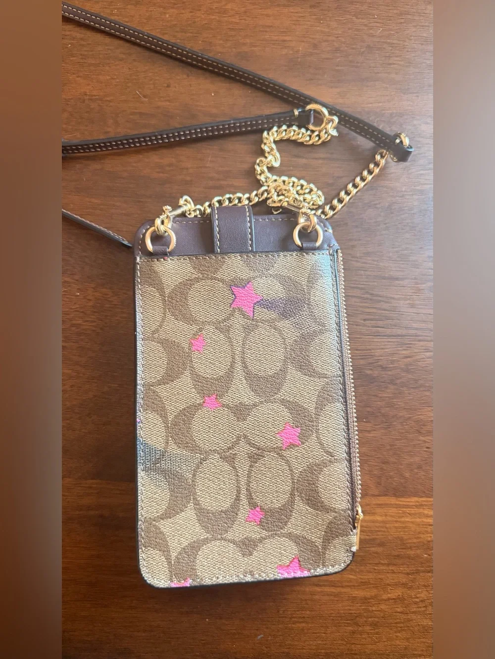 Coach Brown Signature Star Crossbody Phone Wallet with Pink Accents - Picture 3 of 4